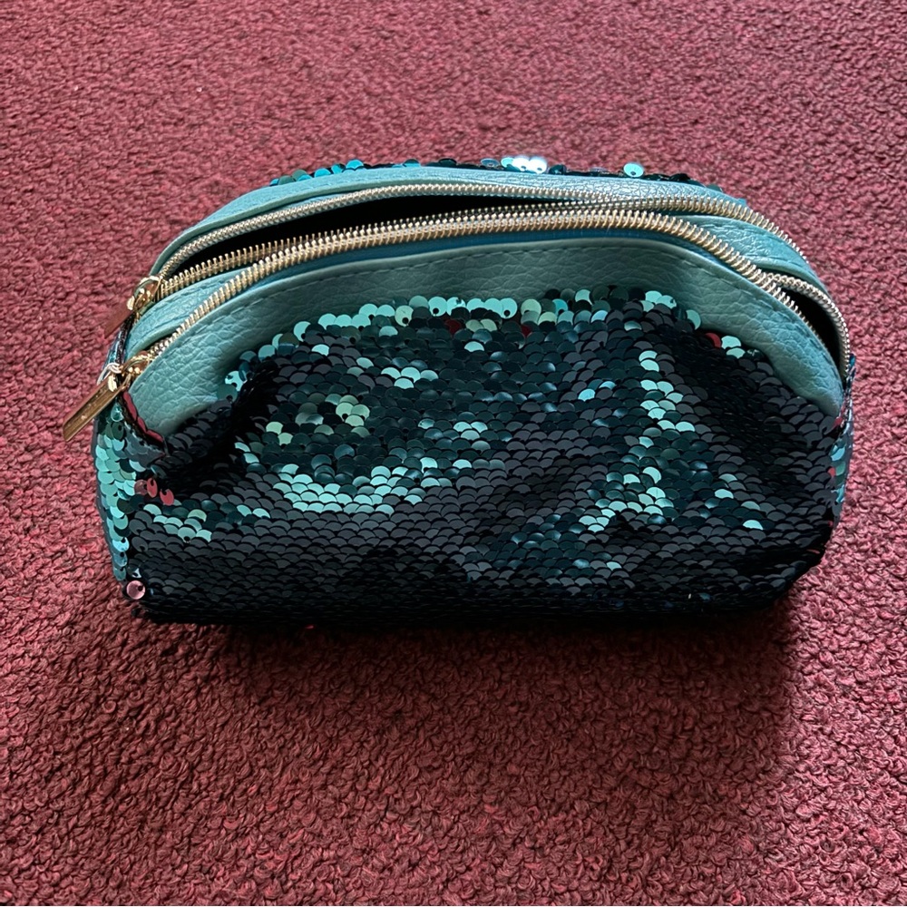 Sequin double zippered makeup bag